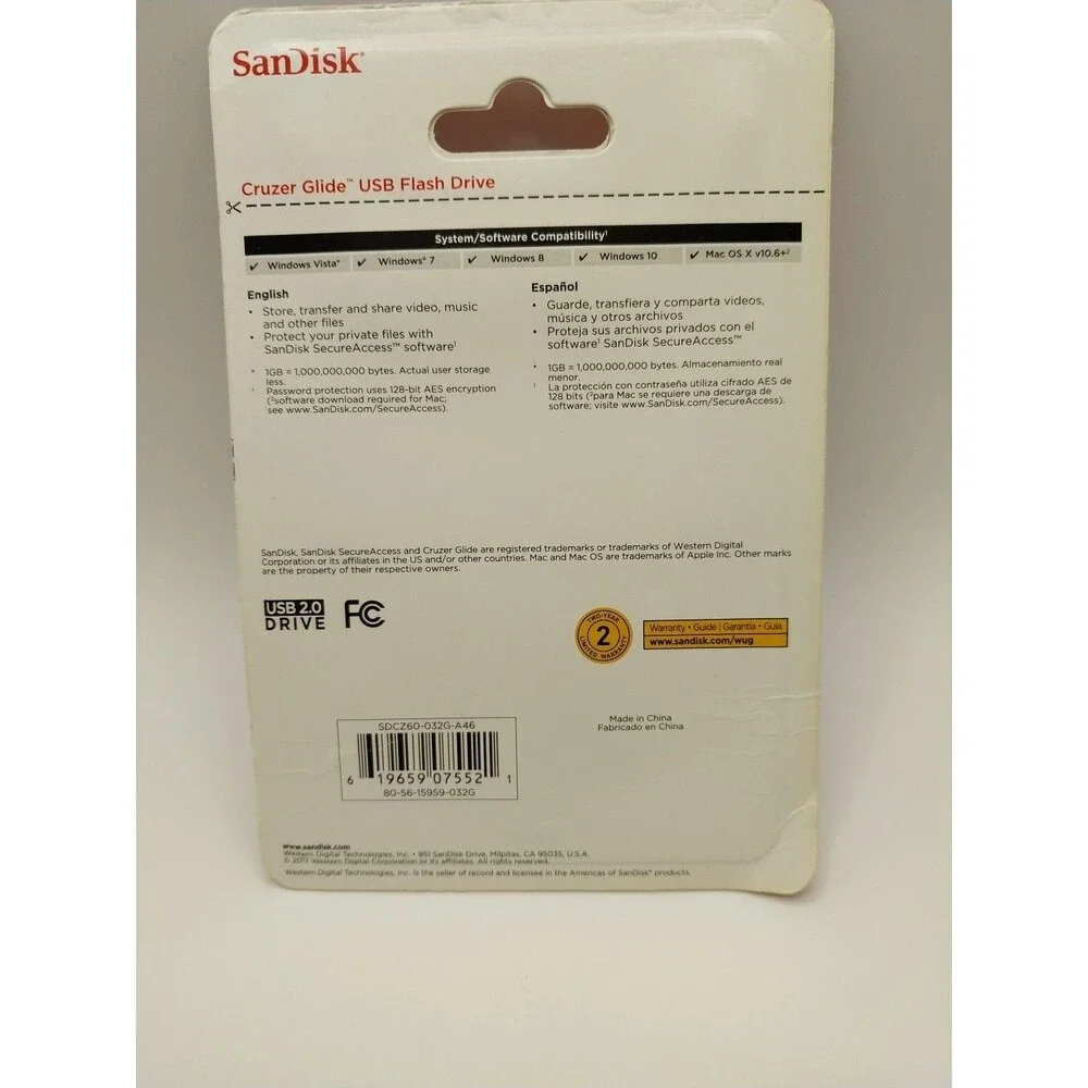 NEW SanDisk Cruzer Glide 32 GB USB 2.0 Flash Drive - Black, Red
